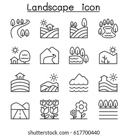 Landscape Icon Set In Thin Line Style


