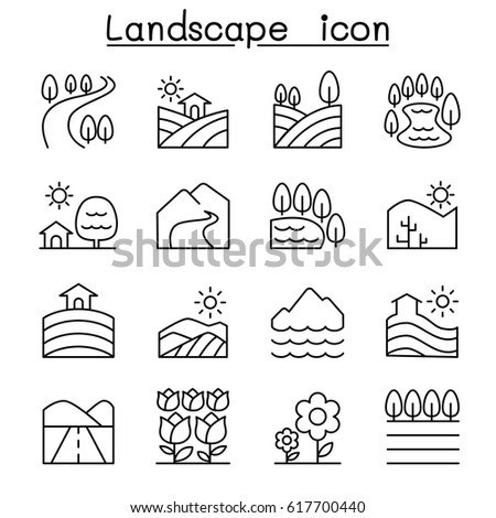 Landscape icon set in thin line style