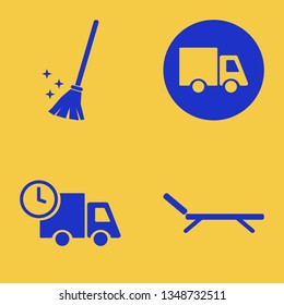 landscape icon set with truck, chaise lounge and broom vector illustration