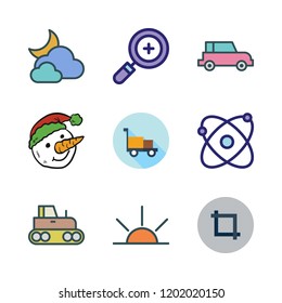 landscape icon set. vector set about crop, snowman, atomic and transportation icons set.
