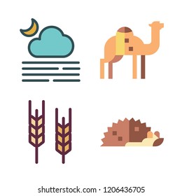 landscape icon set. vector set about hedgehog, moon, camel and wheat icons set.