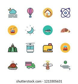 landscape icon set. vector set about car, tuk tuk, turkey and hedgehog icons set.