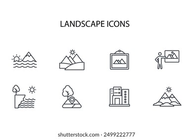 Landscape icon set.vector.Editable stroke.linear style sign for use web design,logo.Symbol illustration.
