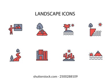 Landscape icon set.vector.Editable stroke.linear style sign for use web design,logo.Symbol illustration.