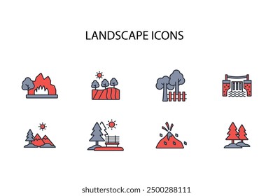 Landscape icon set.vector.Editable stroke.linear style sign for use web design,logo.Symbol illustration.