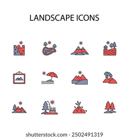Landscape icon set.vector.Editable stroke.linear style sign for use web design,logo.Symbol illustration.
