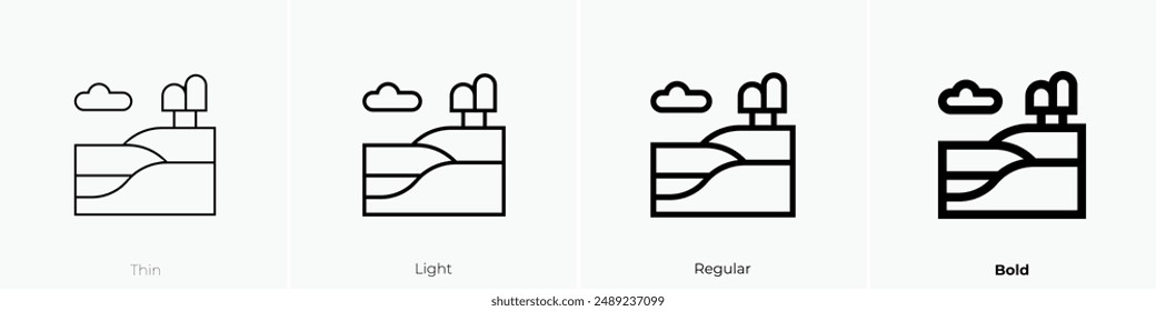 landscape icon. Thin, Light Regular And Bold style design isolated on white background