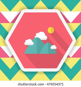 Landscape icon, Vector flat long shadow design. Transport concept.