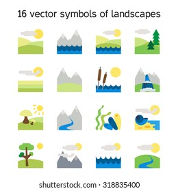 Landscape icons collection. Nature symbols and paysages in rectangle form. Vector