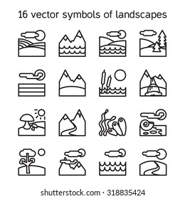 Landscape icons collection. Nature symbols and paysages in rectangle form. Vector
