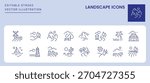Landscape Icons. Editable Stroke. Set of thin line icons symbol collection.