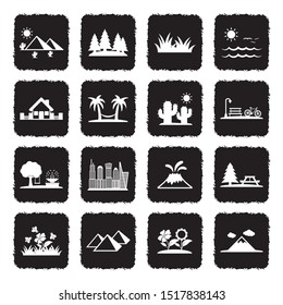 Landscape Icons. Grunge Black Flat Design. Vector Illustration.