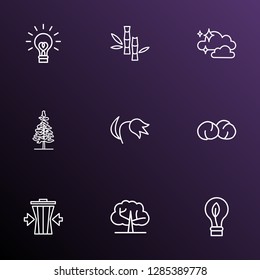 Landscape icons line style set with clean air, reduce waste, elm tree and other trashcan elements. Isolated vector illustration landscape icons.