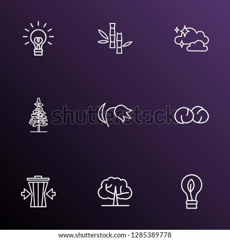 Landscape icons line style set with clean air, reduce waste, elm tree and other trashcan elements. Isolated vector illustration landscape icons.