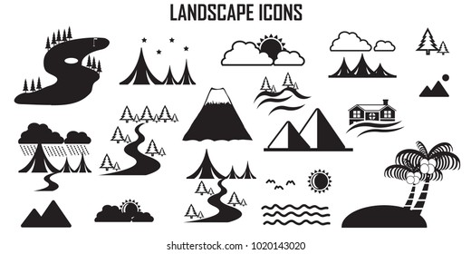 landscape icons, mono vector symbol