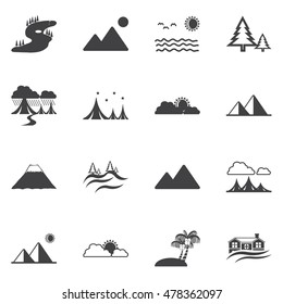 landscape icons, mono vector symbols