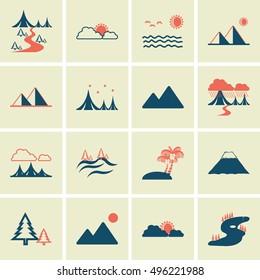 landscape icons, mono vector symbols