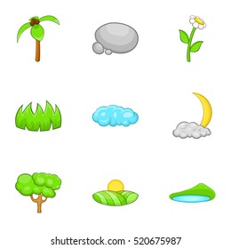 Landscape icons set. Cartoon illustration of 9 landscape vector icons for web