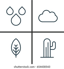 Landscape Icons Set. Collection Of Cloud, Tree Leaf, Water Drops And Other Elements. Also Includes Symbols Such As Desert, Tree, Drop.