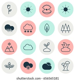 Landscape Icons Set. Collection Of Cloud, Landscape, Sunny Weather Elements. Also Includes Symbols Such As Seashell, Shrub, Sunny.