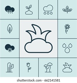Landscape Icons Set. Collection Of Love Flower, Sunflower, Sprout And Other Elements. Also Includes Symbols Such As Branch, Rose, Cloudburst.