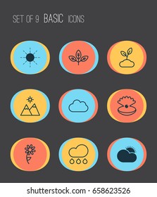 Landscape Icons Set. Collection Of Seashell, Sun, Cloud And Other Elements. Also Includes Symbols Such As Seashell, Sunny, Sunshine.