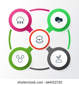 Landscape Icons Set. Collection Of Seashell, Plant, Cold Climate And Other Elements. Also Includes Symbols Such As Snowflake, Cloud, Seashell.