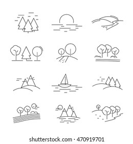  Landscape Icons Set - Isolated On White Background. Vector Illustration, Graphic Design. For Web, Websites, Print 