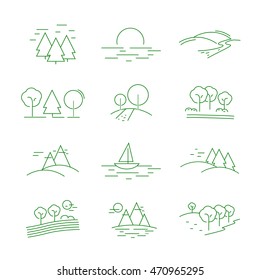 Landscape Icons Set - Isolated On White Background. Vector Illustration, Graphic Design. For Web, Websites, Print  