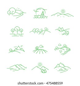 Landscape Icons Set - Isolated On White Background. Vector Illustration, Graphic Design. For Web, Websites, Print 