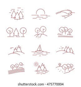 Landscape Icons Set - Isolated On White Background. Vector Illustration, Graphic Design. For Web, Websites, Print 