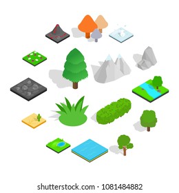 Landscape icons set in isometric 3d style isolated on white background