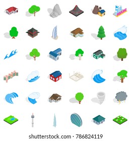 Landscape icons set. Isometric style of 36 landscape vector icons for web isolated on white background