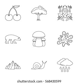 Landscape icons set. Outline illustration of 9 landscape vector icons for web