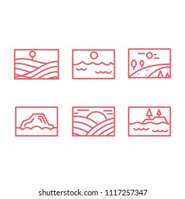 Landscape icons. Set of icons. Trendy flat line icon pack. Set of landscape icons. Nature icons set