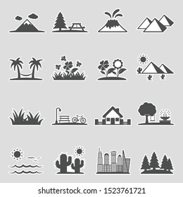 Landscape Icons. Sticker Design. Vector Illustration.