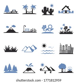 Landscape Icons. Two Tone Flat Design. Vector Illustration.