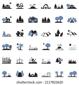 Landscape Icons. Two Tone Flat Design. Vector Illustration.