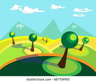 landscape illustration with around tree