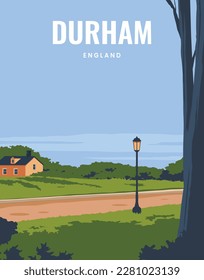 landscape illustration background of Durham, england. vector with colored style for poster, postcard, card, print.