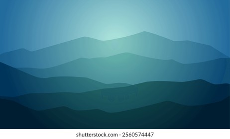 Landscape illustration of breathtaking mountain ridge under shiny sky