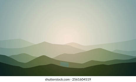 Landscape illustration of breathtaking mountain ridge under shiny sky