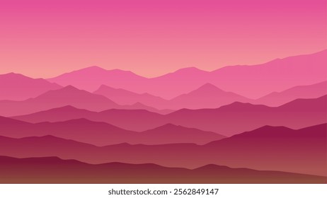 Landscape illustration of breathtaking mountain ridge under shiny sky