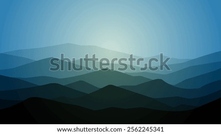 Landscape illustration of breathtaking mountain ridge under shiny sky