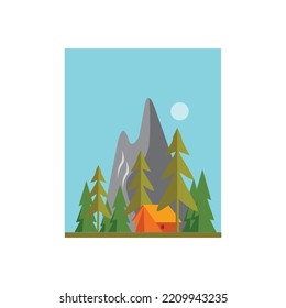 landscape illustration camping mountain and tree tent background design,vector
