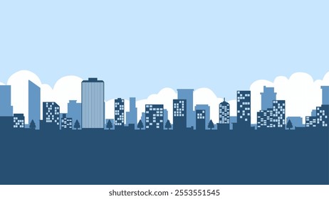 Landscape illustration of city building silhouette in the morning