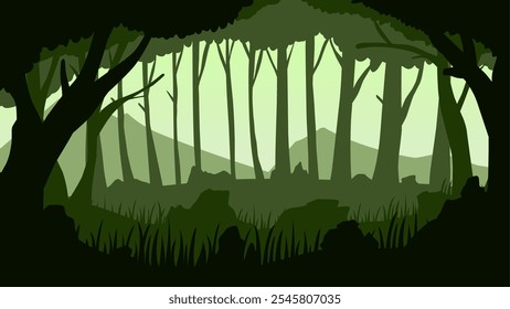Ilustración de paisaje de bosque profundo