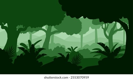 Ilustração de paisagem de floresta profunda