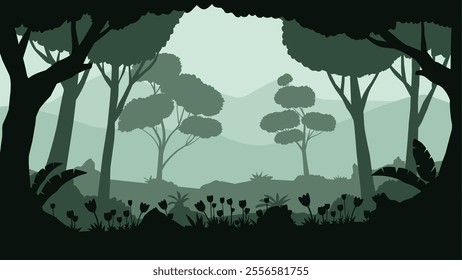 Landscape illustration of deep forest