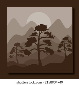 landscape illustration design template, with a combination of mountains and trees